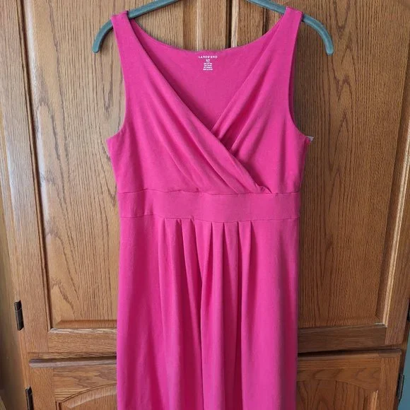 Lands' End | Dresses | Lands End V Neck Wrap Front Fit Flare Knee Length  Dress Sleeveless Pink Sp | Poshmark